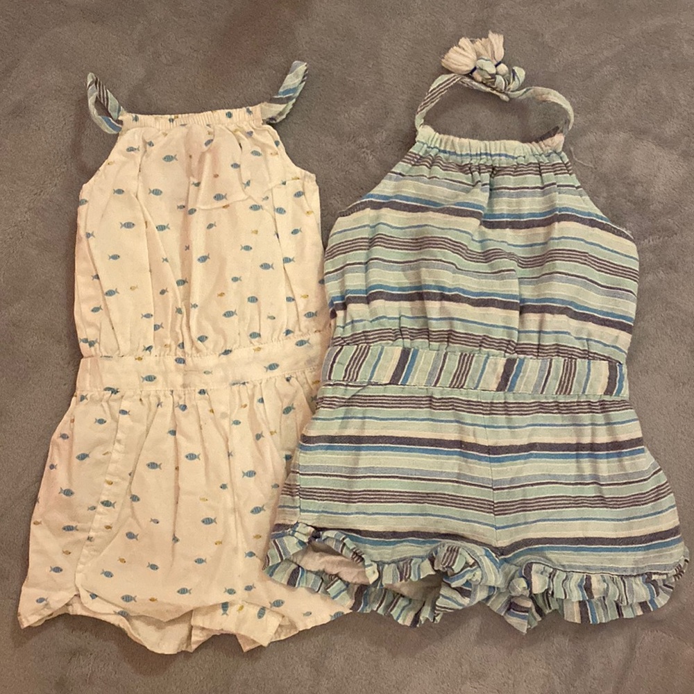 Cynthia Rowley two white and blue nautical rompers 24 months